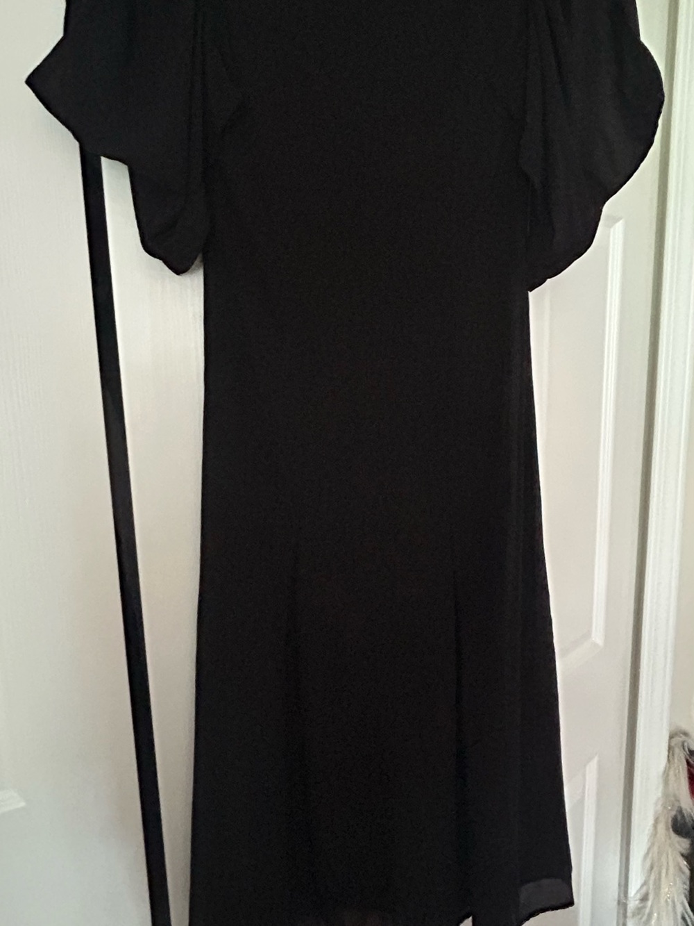 Anthropologie Black Flutter-Sleeve Midi Dress